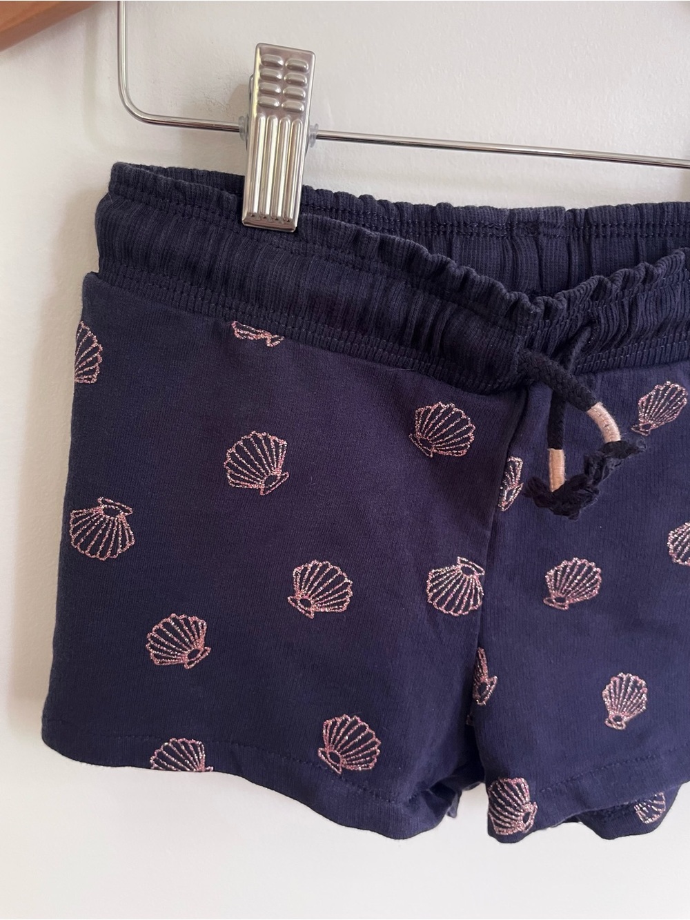 $5 💥NEW Glitter Seashell French Terry Pull-On Shorts / Sweatshorts Navy Gold